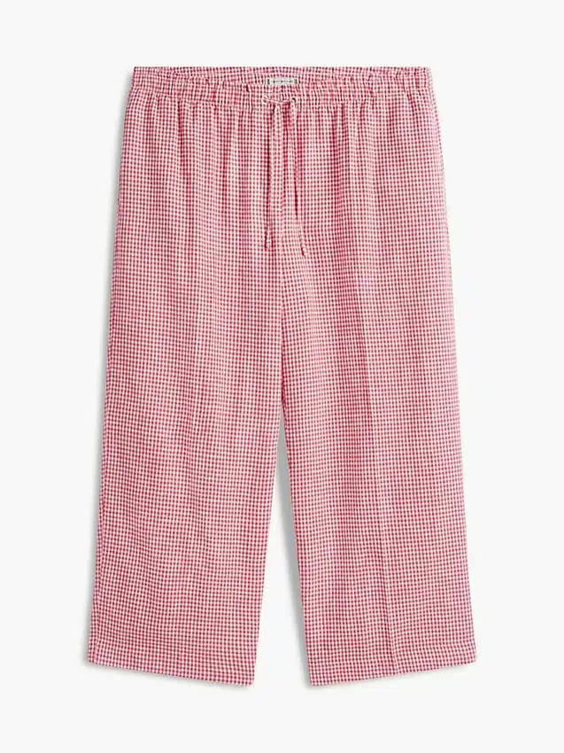 Pantalones sin cremallera de mezcla de lino a cuadros vichy Pantalones sin cremallera de mezcla de lino a cuadros vichy