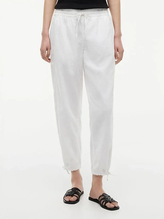 Pantalones sin cremallera de mezcla de lino y algodón Pantalones sin cremallera de mezcla de lino y algodón