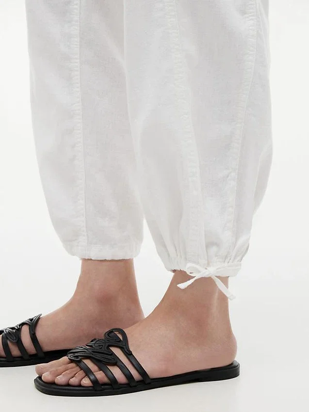 Pantalones sin cremallera de mezcla de lino y algodón Pantalones sin cremallera de mezcla de lino y algodón
