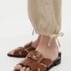 Pantalones sin cremallera de mezcla de lino y algodón