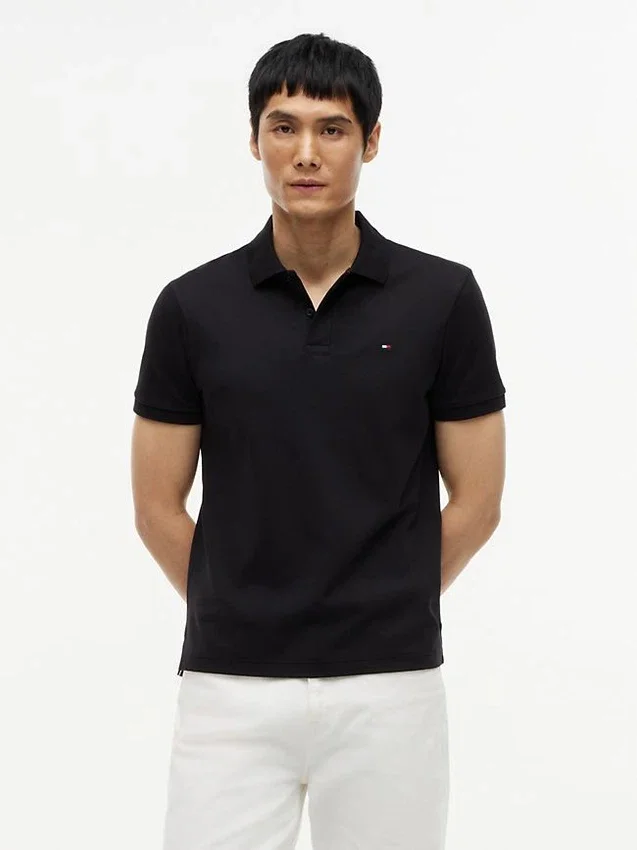 Polo de algodón liso de corte regular Polo de algodón liso de corte regular