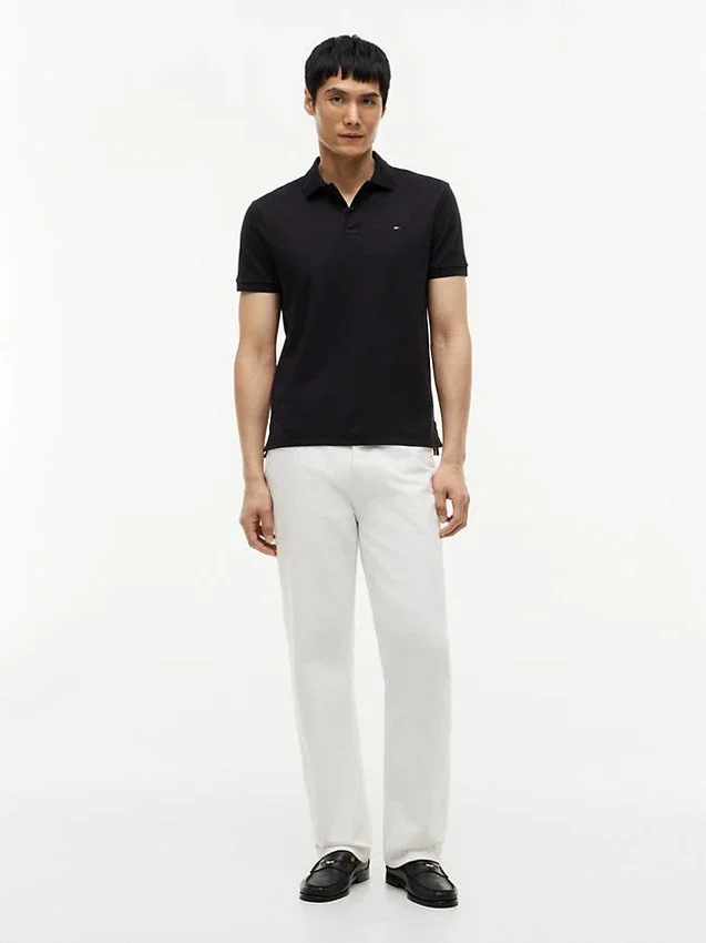 Polo de algodón liso de corte regular Polo de algodón liso de corte regular