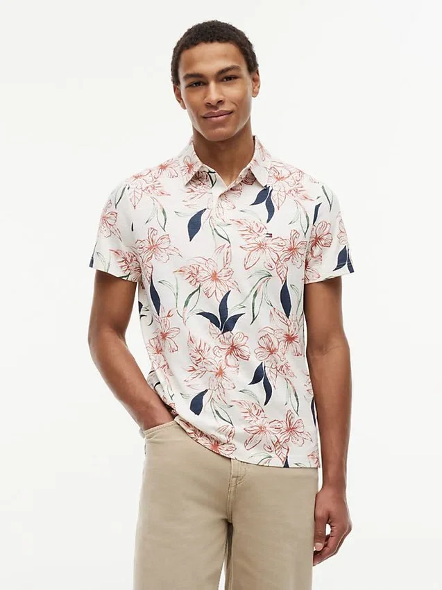 Polo de jersey con estampado floral de corte regular Polo de jersey con estampado floral de corte regular