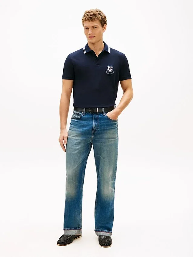 Polo de piqué con escudo monograma de corte regular Polo de piqué con escudo monograma de corte regular