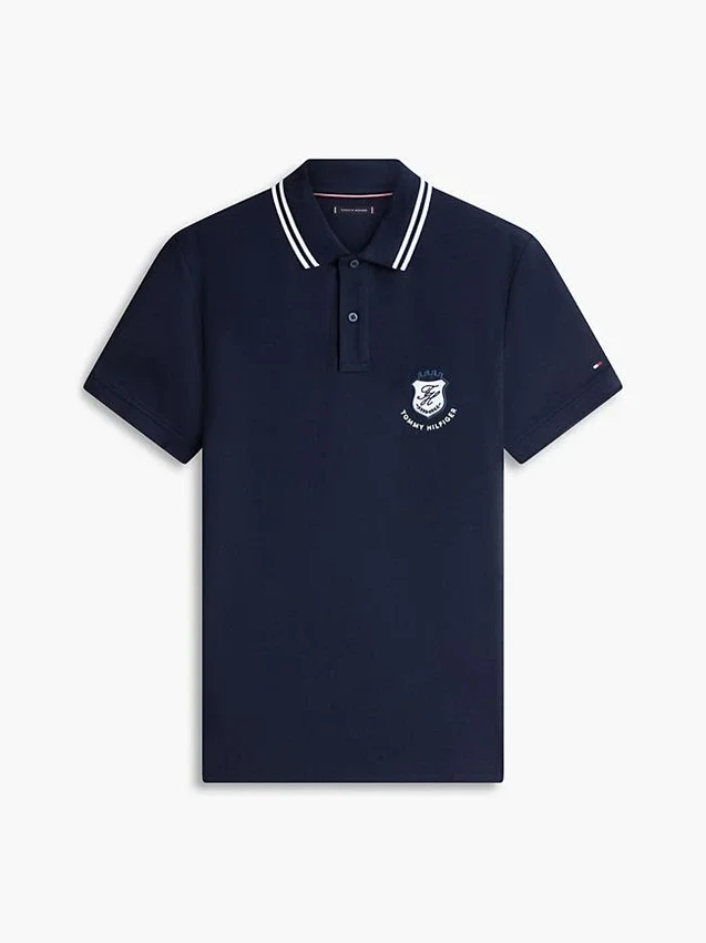 Polo de piqué con escudo monograma de corte regular Polo de piqué con escudo monograma de corte regular