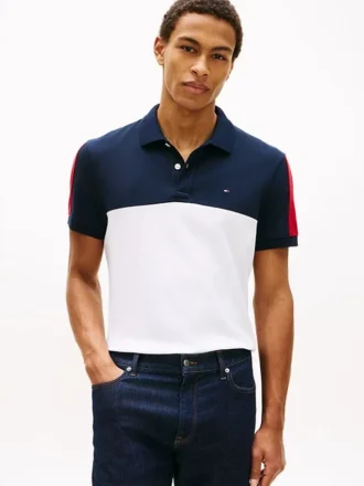 Polo de piqué con rayas en bloques de color y corte regular