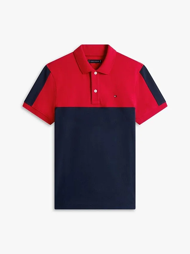 Polo de piqué con rayas en bloques de color y corte regular Polo de piqué con rayas en bloques de color y corte regular