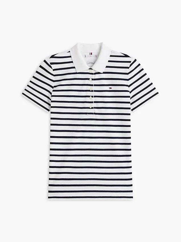 Polo de piqué elástico a rayas de corte clásico Polo de piqué elástico a rayas de corte clásico