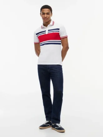 Polo de piqué elástico con rayas anchas y corte entallado