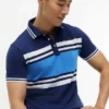 Polo de piqué elástico con rayas anchas y corte entallado Polo de piqué elástico con rayas anchas y corte entallado