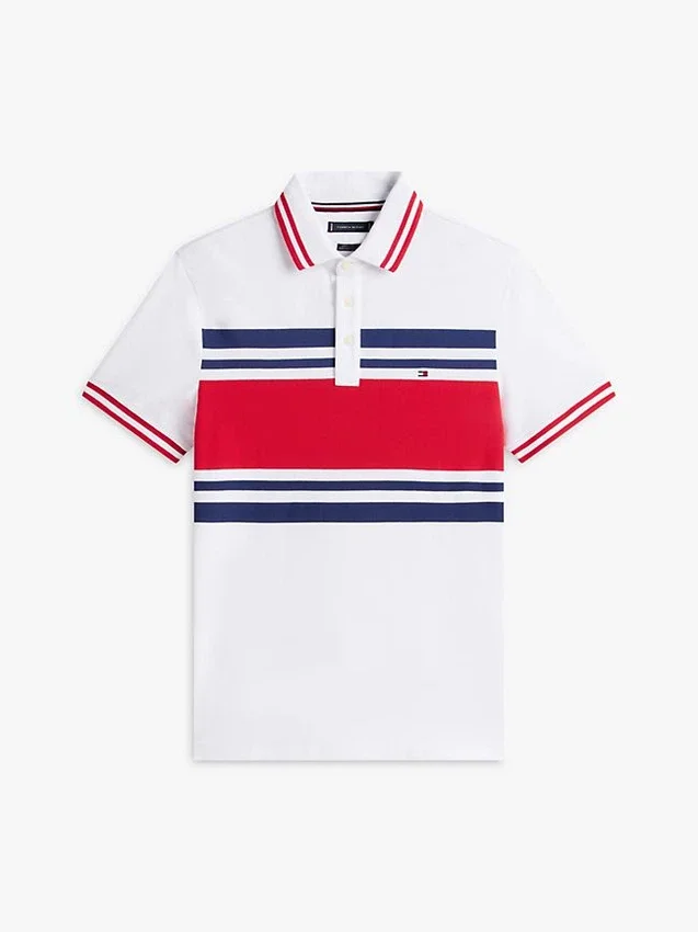 Polo de piqué elástico con rayas anchas y corte entallado Polo de piqué elástico con rayas anchas y corte entallado