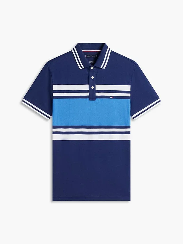 Polo de piqué elástico con rayas anchas y corte entallado Polo de piqué elástico con rayas anchas y corte entallado