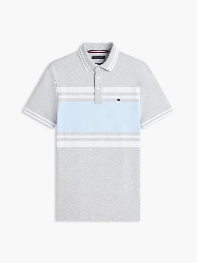 Polo de piqué elástico con rayas anchas y corte entallado Polo de piqué elástico con rayas anchas y corte entallado