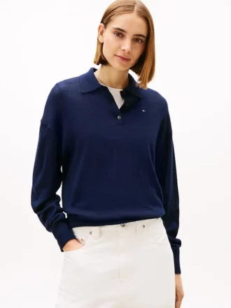 Polo de punto de mezcla de lana y seda
