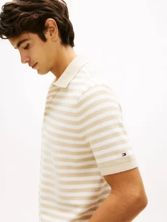 Polo de punto de rizo a rayas de manga corta