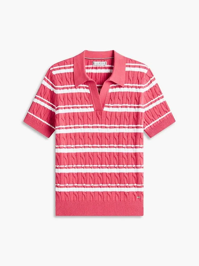 Polo de punto trenzado a rayas Polo de punto trenzado a rayas