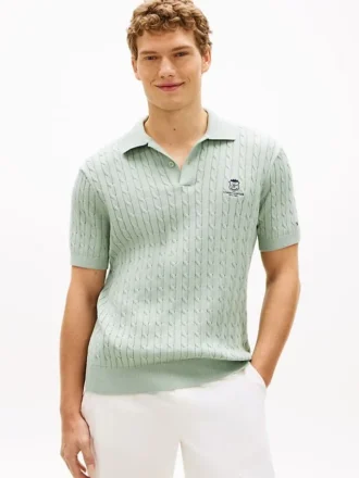 Polo de punto trenzado de manga corta