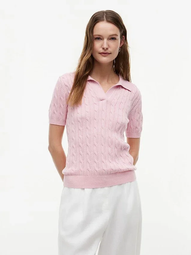 Polo de punto trenzado de manga corta Polo de punto trenzado de manga corta