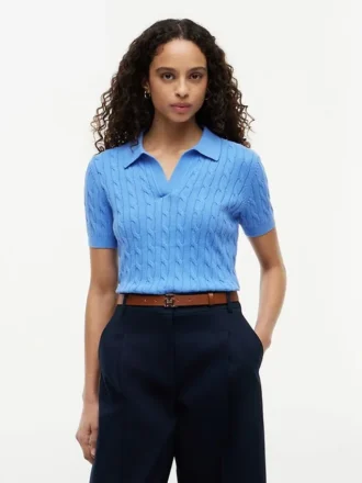 Polo de punto trenzado de manga corta