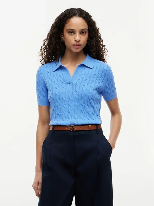 Polo de punto trenzado de manga corta Polo de punto trenzado de manga corta