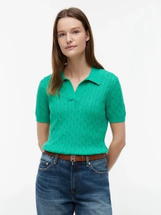 Polo de punto trenzado de manga corta