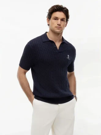 Polo de punto trenzado de manga corta