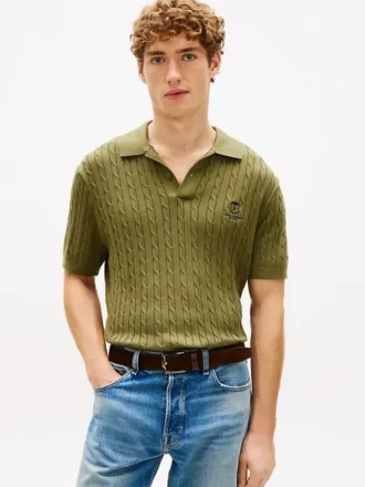 Polo de punto trenzado de manga corta
