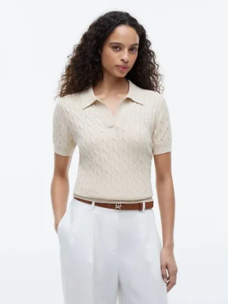Polo de punto trenzado de manga corta