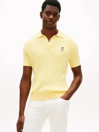 Polo de punto trenzado de manga corta