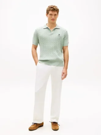 Polo de punto trenzado de manga corta