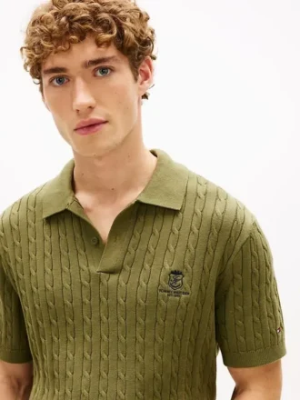Polo de punto trenzado de manga corta