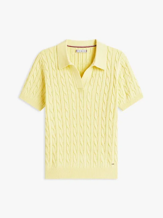 Polo de punto trenzado de manga corta Polo de punto trenzado de manga corta