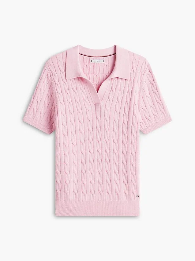 Polo de punto trenzado de manga corta Polo de punto trenzado de manga corta