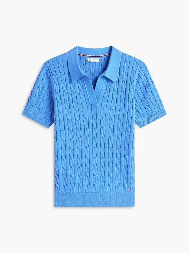 Polo de punto trenzado de manga corta Polo de punto trenzado de manga corta