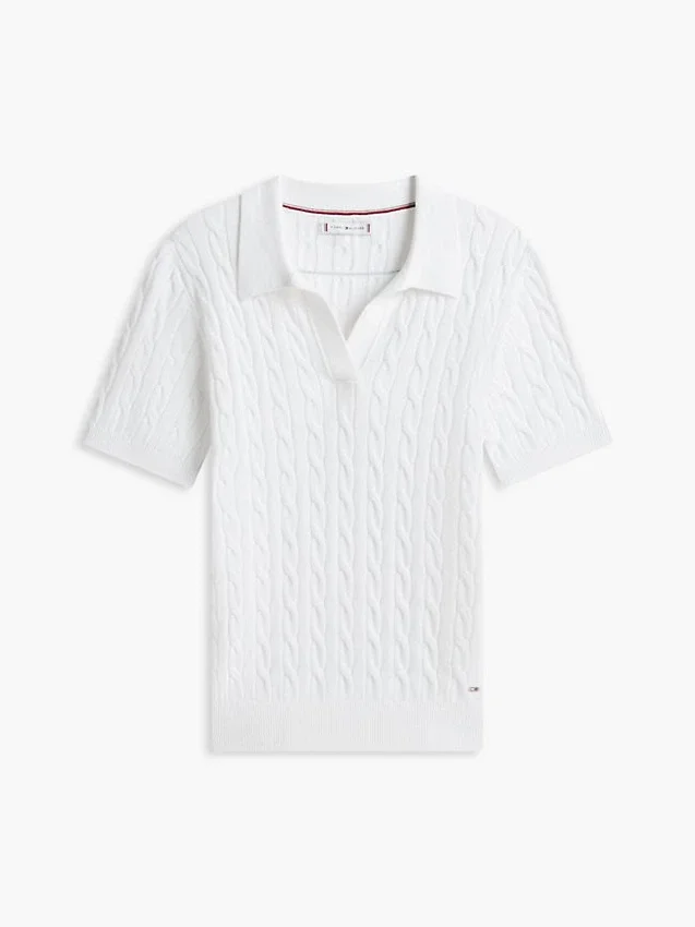 Polo de punto trenzado de manga corta Polo de punto trenzado de manga corta