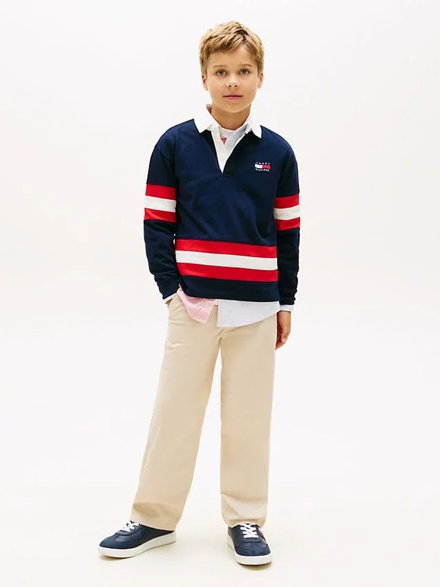 Polo de rugby con rayas y logotipo para niño Polo de rugby con rayas y logotipo para niño