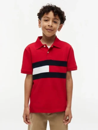 Polo elástico con bandera y bloques de color para niño