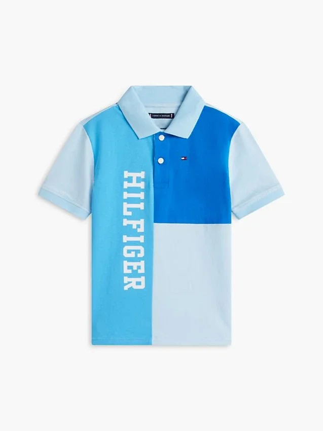 Polo elástico con logo y bloques de color para niño Polo elástico con logo y bloques de color para niño