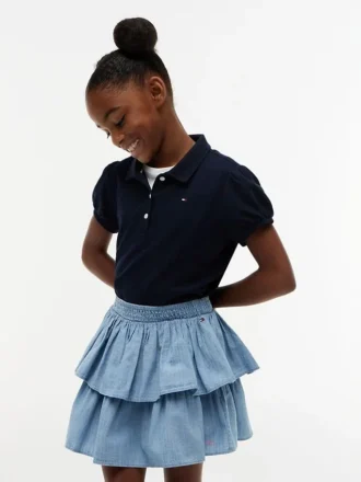 Polo elástico con mangas abullonadas para niña
