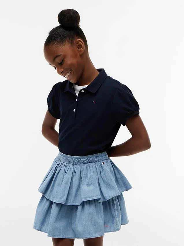 Polo elástico con mangas abullonadas para niña Polo elástico con mangas abullonadas para niña