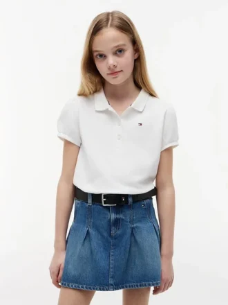 Polo elástico con mangas abullonadas para niña