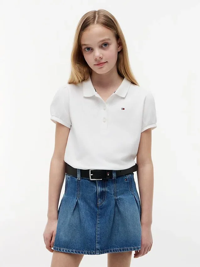 Polo elástico con mangas abullonadas para niña Polo elástico con mangas abullonadas para niña