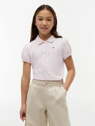 Polo elástico con mangas abullonadas para niña