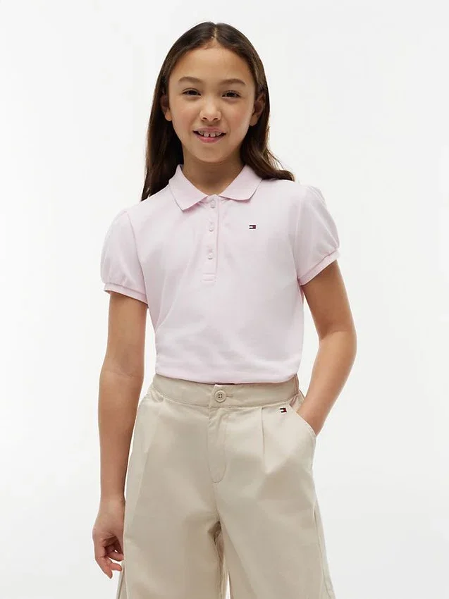 Polo elástico con mangas abullonadas para niña Polo elástico con mangas abullonadas para niña