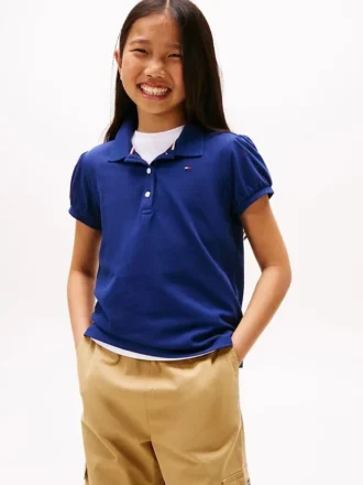 Polo elástico con mangas abullonadas para niña