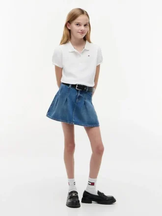 Polo elástico con mangas abullonadas para niña