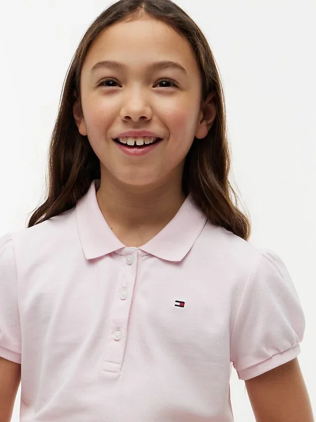 Polo elástico con mangas abullonadas para niña Polo elástico con mangas abullonadas para niña