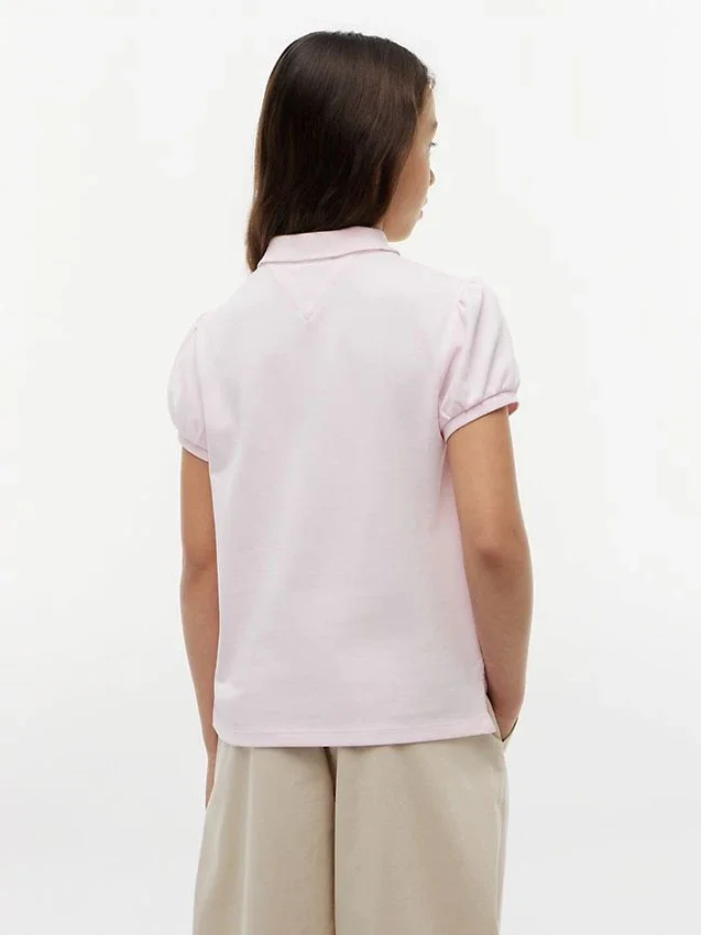 Polo elástico con mangas abullonadas para niña Polo elástico con mangas abullonadas para niña