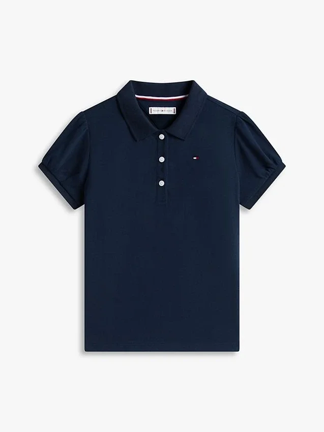 Polo elástico con mangas abullonadas para niña Polo elástico con mangas abullonadas para niña