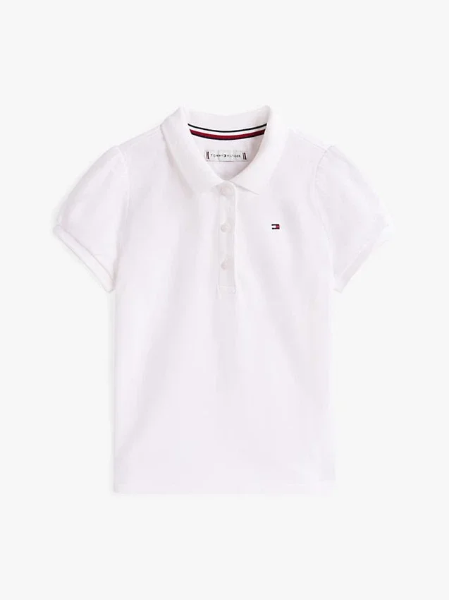Polo elástico con mangas abullonadas para niña Polo elástico con mangas abullonadas para niña